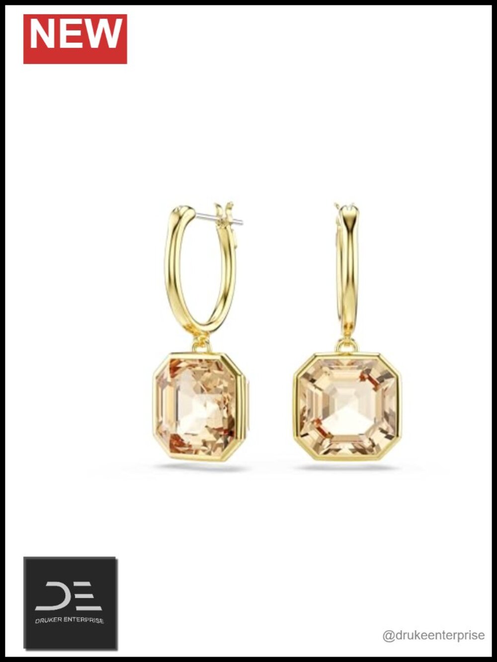 Swarovski Millenia Drop Earrings Square Cut Gold-tone Plated Crystal